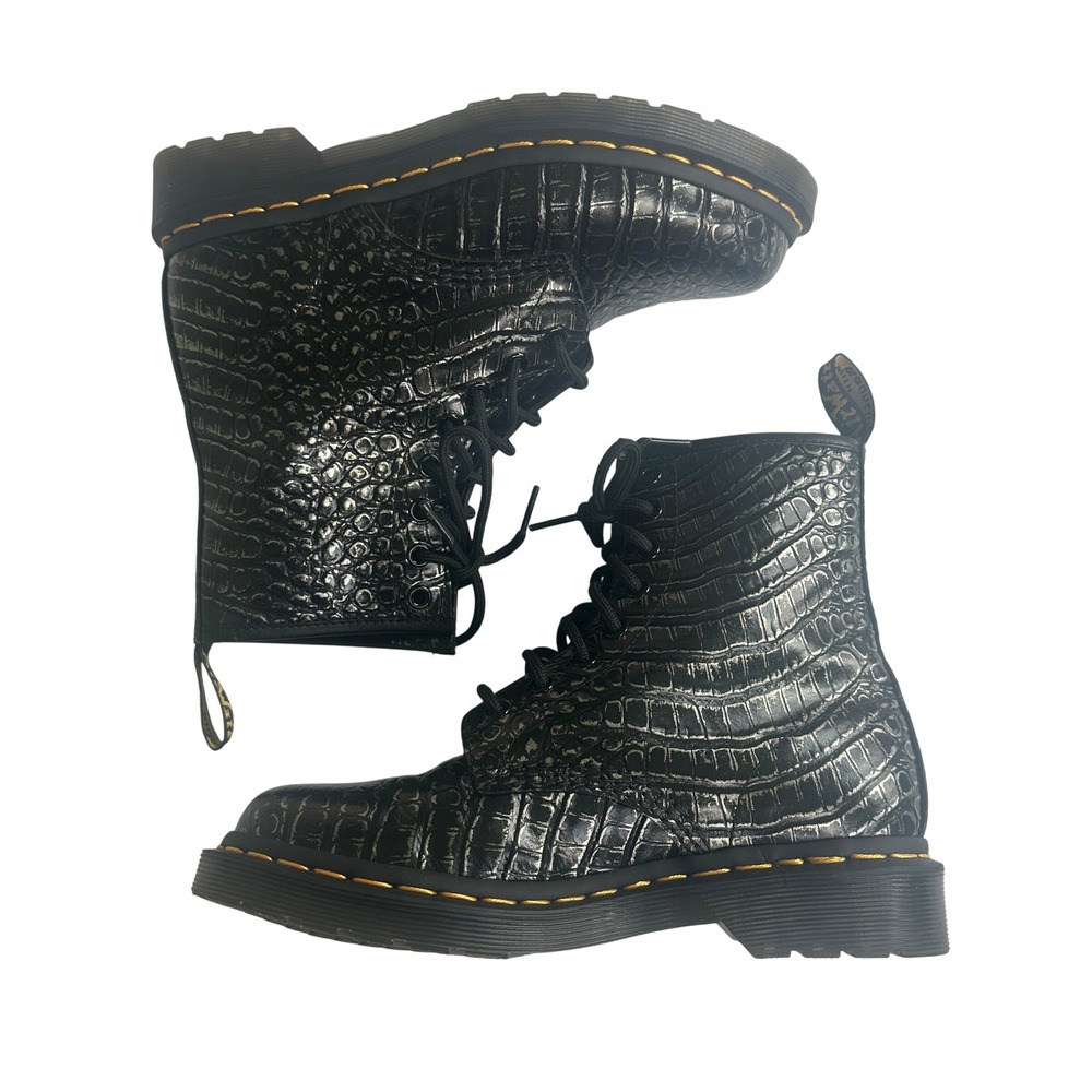 Dr Martens 1460 Black Metallic Croc Embossed Leather Combat Boots Womens 7 27249